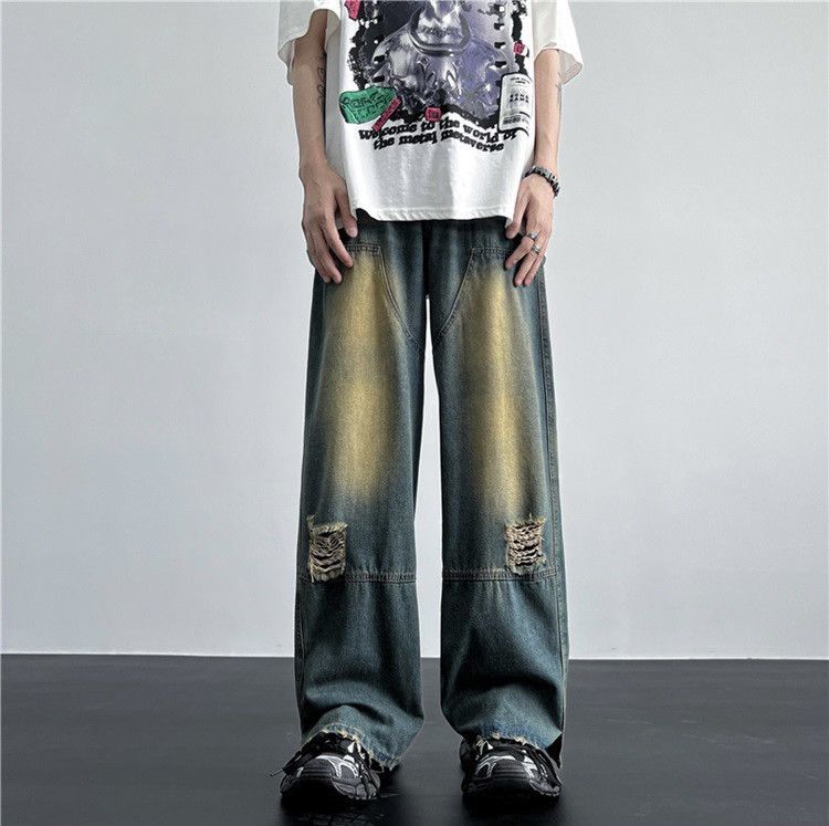 Ripped Hole Vintage Blue Jeans