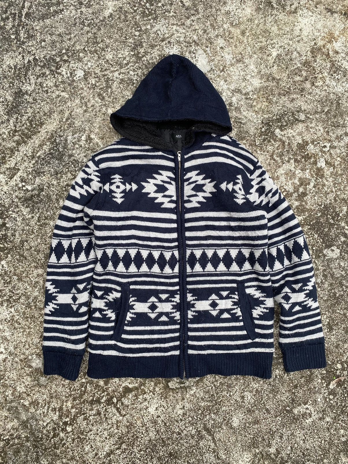 Japanese Brand Azul by Moussy Knitted Zipper Hoodie Size US L / EU 52-54 / 3 - 1 Thumbnail