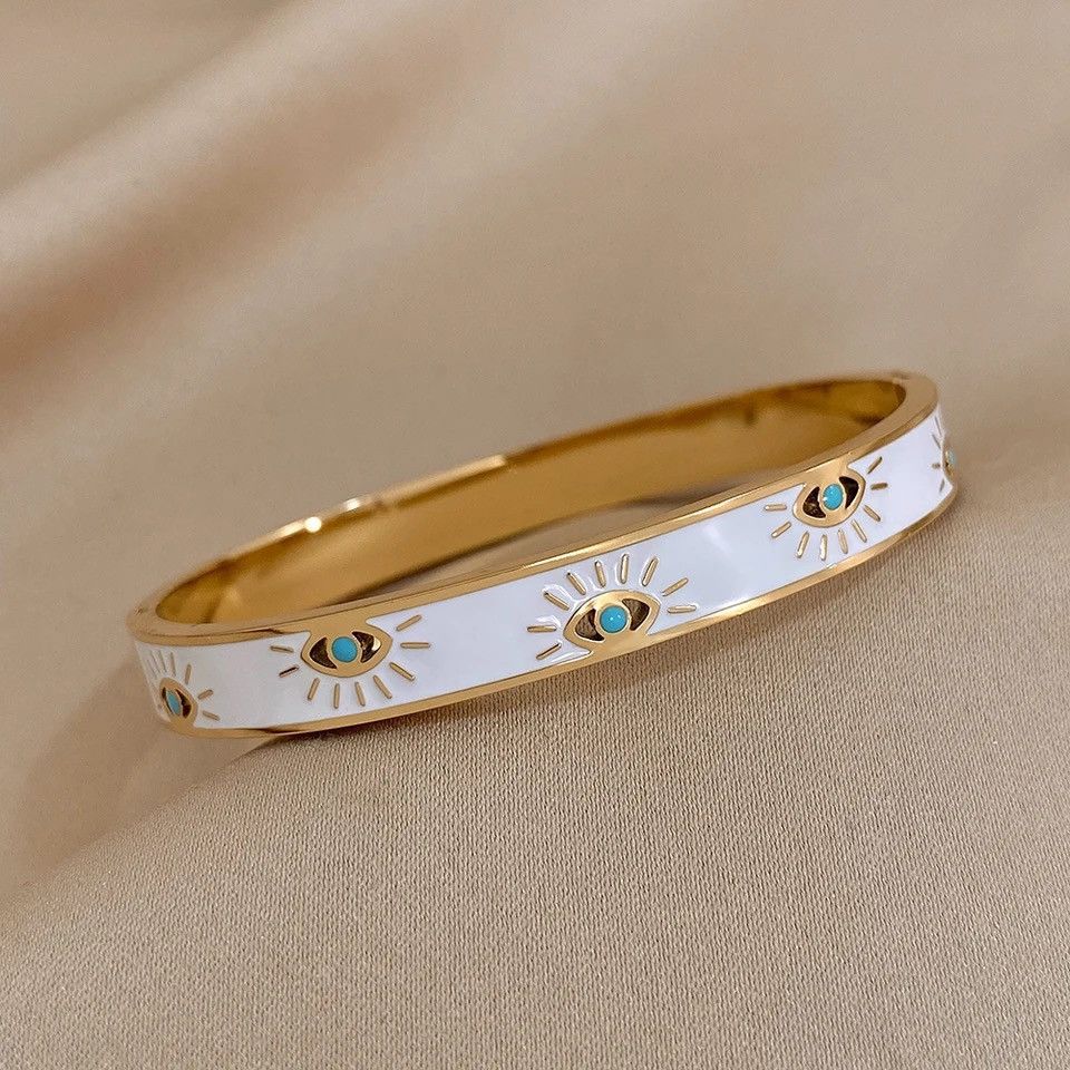 Other Devil Eye Charm White Enamel Bangles Bracelets Size ONE SIZE - 2 Thumbnail