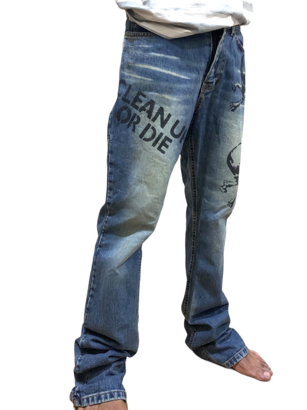 If Six Was Nine × Le Grande Bleu (L.G.B.) × Who Decides War Katharine Hamnett Clean Up Or Die Punk Jeans Size US 31 - 4 Thumbnail