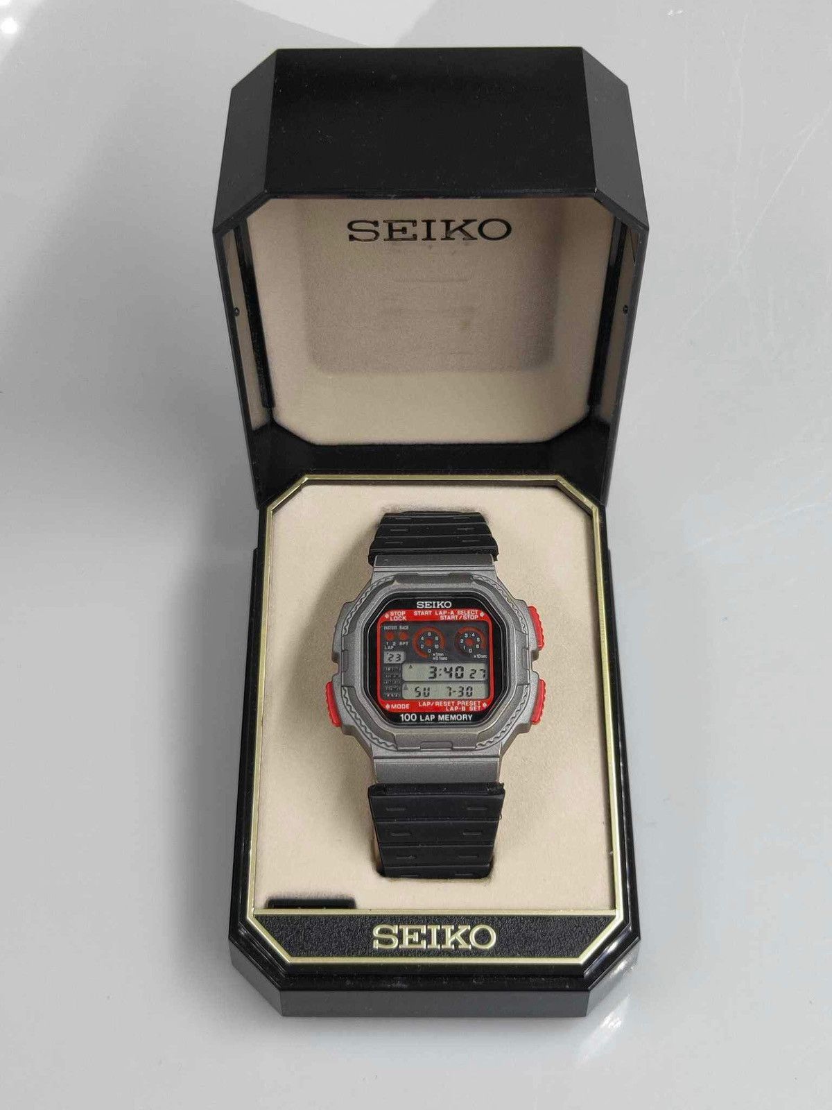 image of Seiko W358-4A10 Japan Digital Men’S Watch in Black/Red, Men's