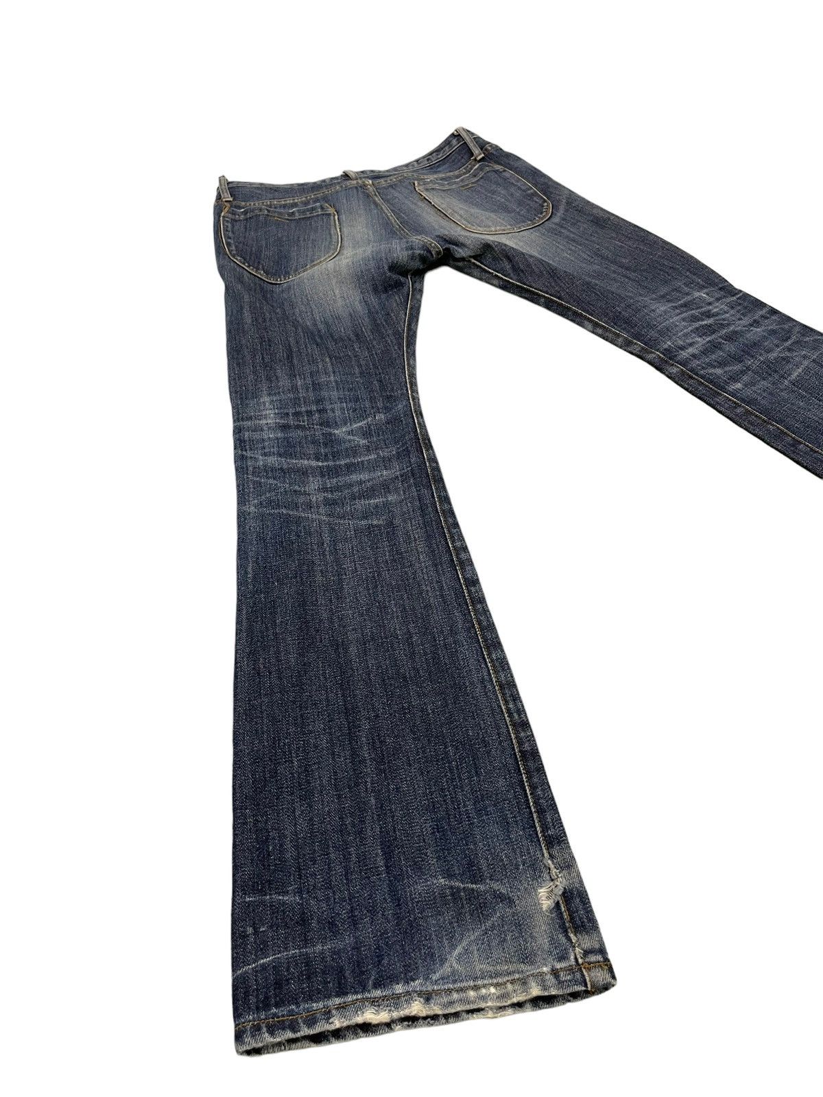 Japanese Brand Flare Jeans Bark Tannage Distress Low Rise Boot Cut 5🟦8 Size US 29 - 13 Thumbnail