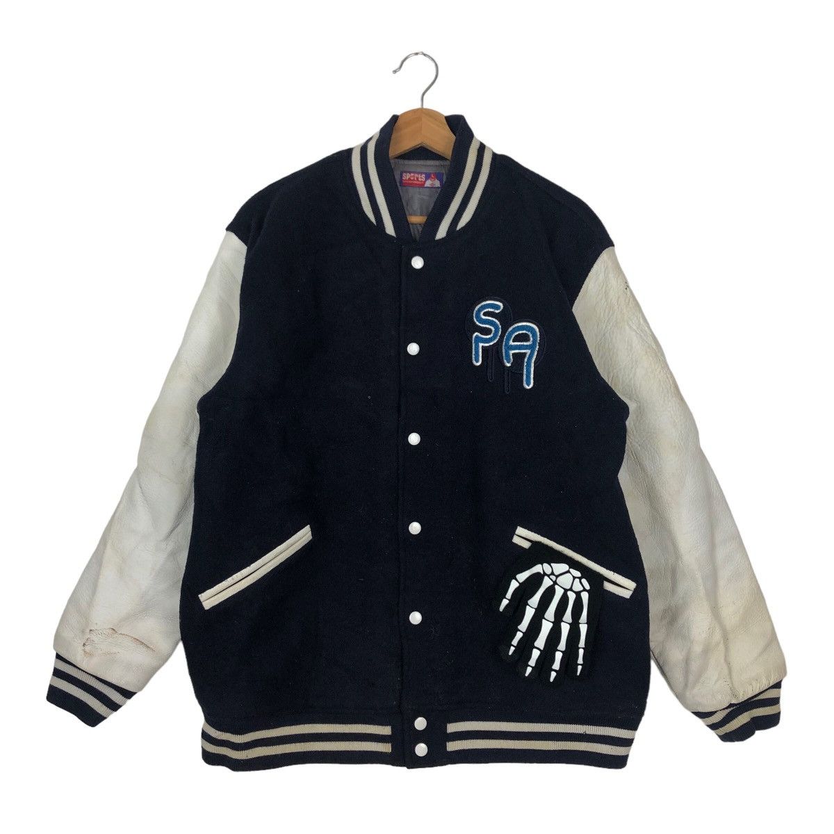 Japanese Brand VINTAGE VARSITY JACKET BAND LEATHER SPORTS SATAN ARBEIT Size US M / EU 48-50 / 2 - 2 Thumbnail