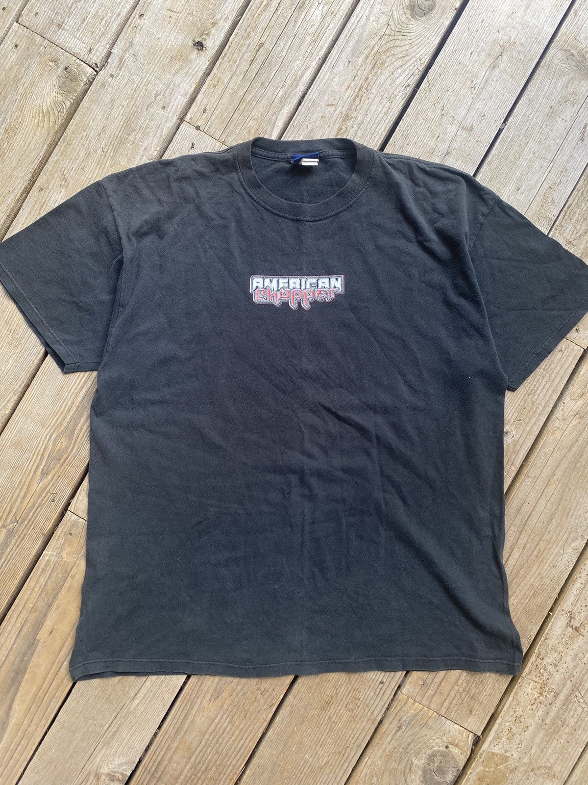 Vintage Y2K American Chopper Flames Biker Faded Black Tee