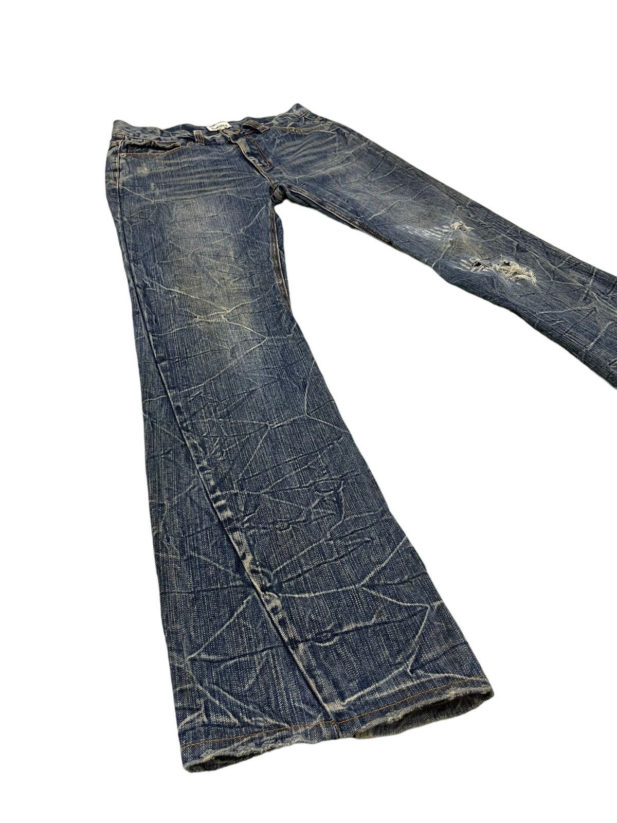 Japanese Brand Flare Jeans Nylaus Distress Acid Wash Boot Cut 5🟦7T Size US 33 - 3 Thumbnail