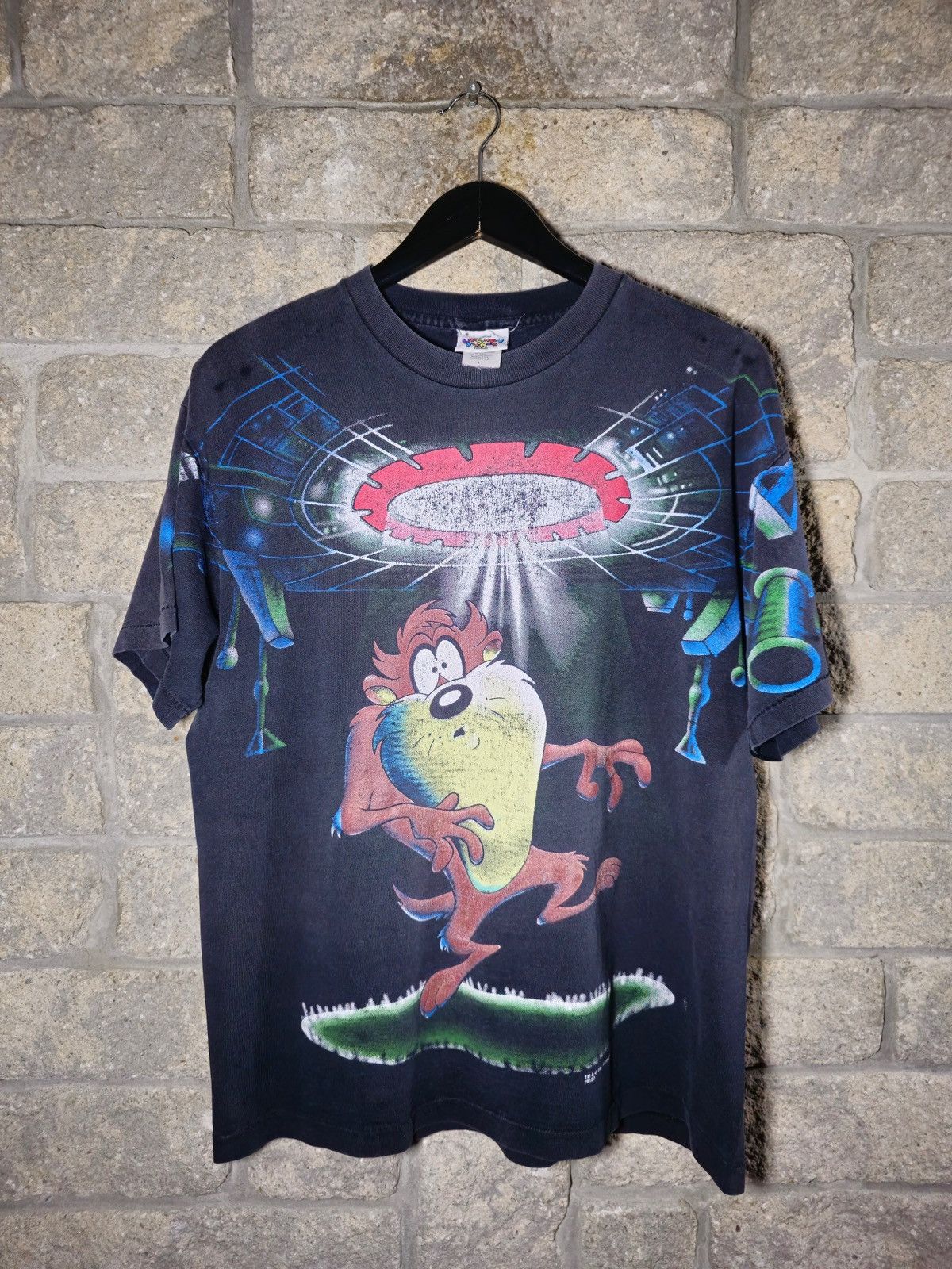 image of Cartoon Network x Vintage 1997 Looney Tunes Tazmanian Devil Rejected Aop Tee in Black (Size Medium)