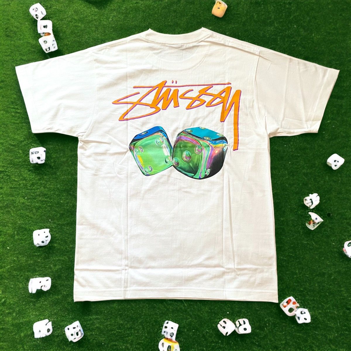 image of Stussy 3D Dice Tee in White, Men's (Size Medium)