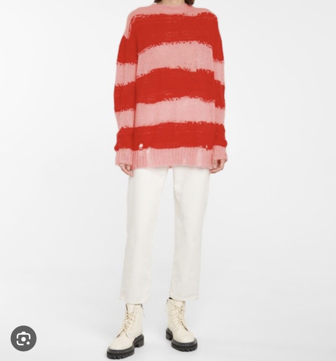 Acne Studios ACNE STUDIOS WOMEN’S DISTRESSED STRIPED SWEATER, PINK/RED Size US M / EU 48-50 / 2 - 4 Thumbnail