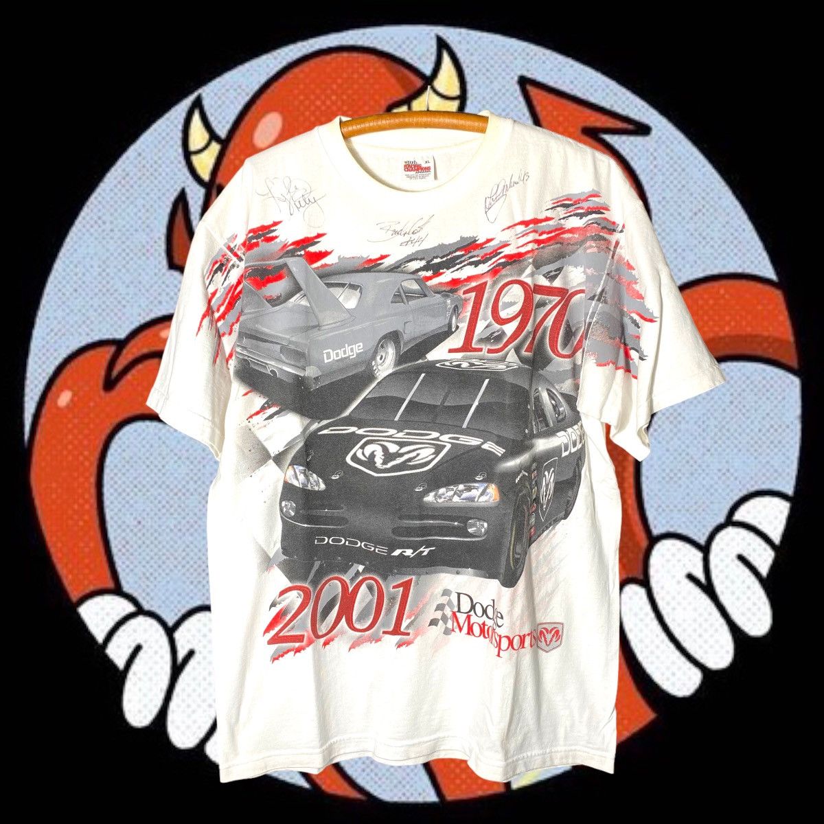 image of Chase Authentics x Nascar Vintage 90's Nascar Dodge Mopar Racing All Over Print T-Shirt in White (S