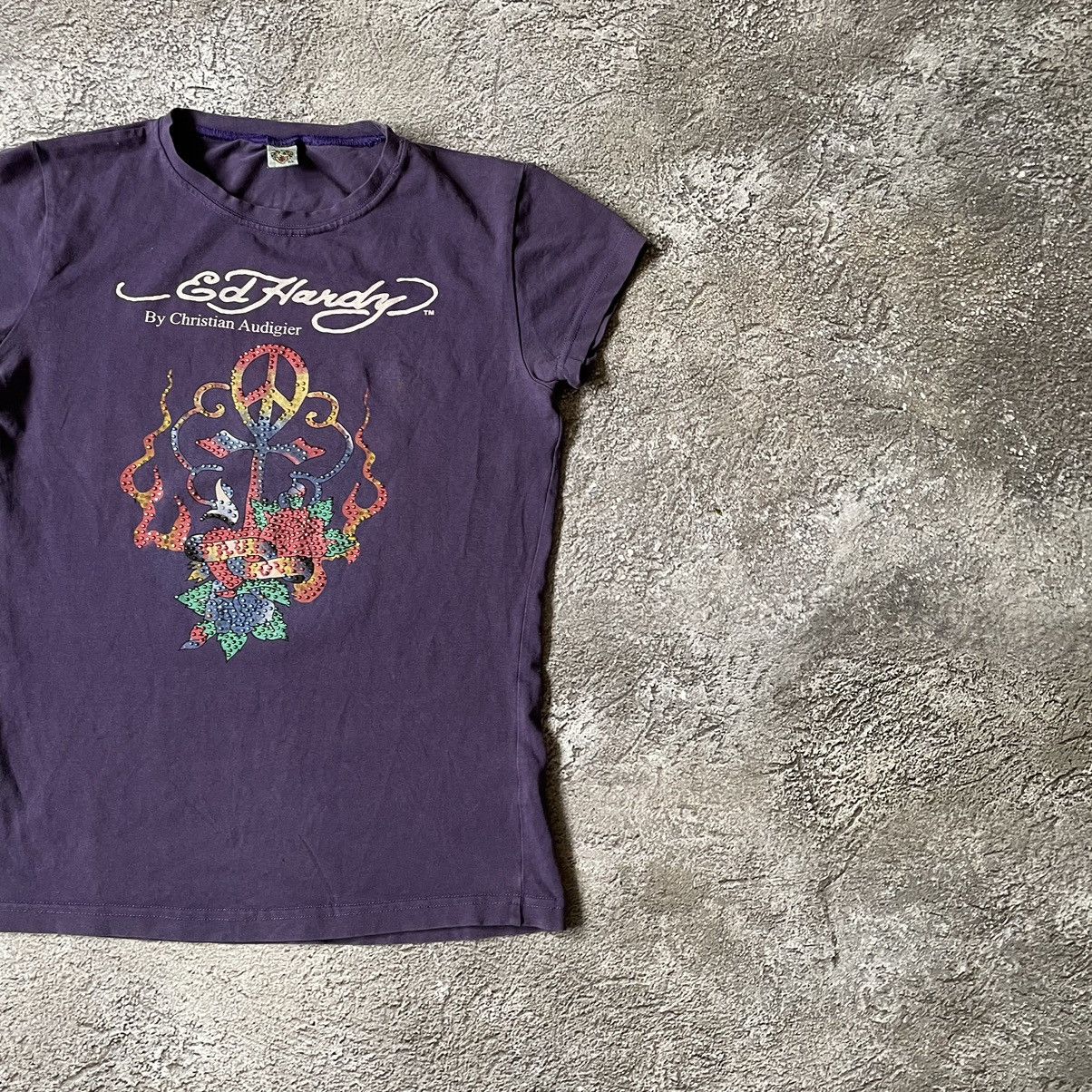 Vintage Vintage Y2K Ed Hardy Sun Faded Graphic Tee Purple Skater XL Size XL / US 12-14 / IT 48-50 - 4 Thumbnail