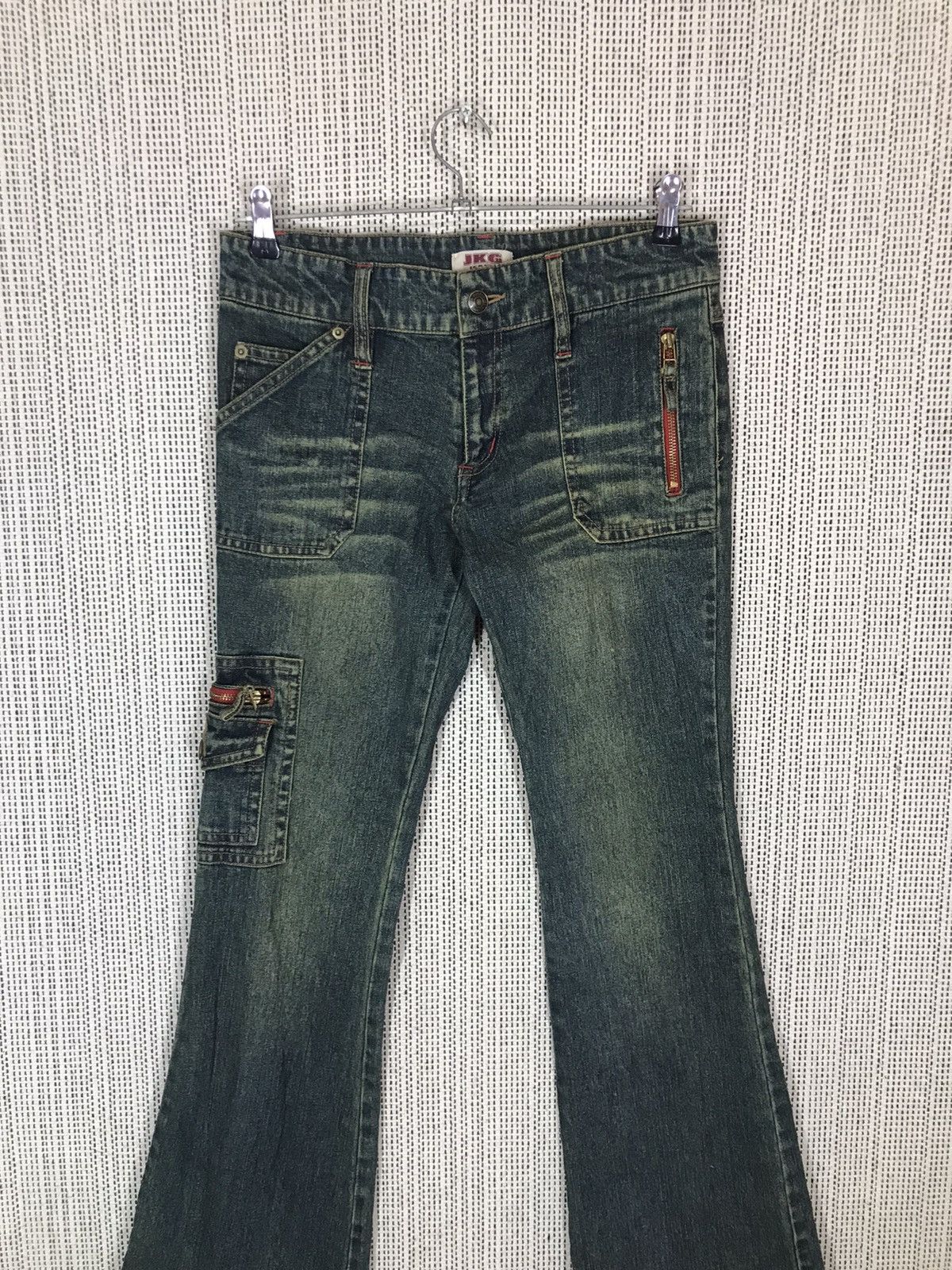 14th Addiction × Japanese Brand × Seditionaries 🔥FLARED🔥JKG DENIM BOOTCUT FLARED GREEN WAXED Size US 30 / EU 46 - 3 Thumbnail