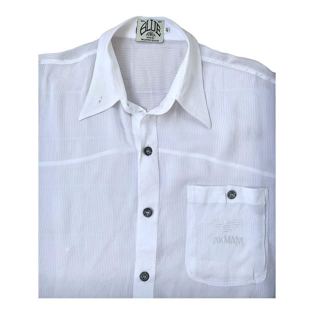 Vintage Armani Jeans Logo Embroidered Ribbed Casual Shirt