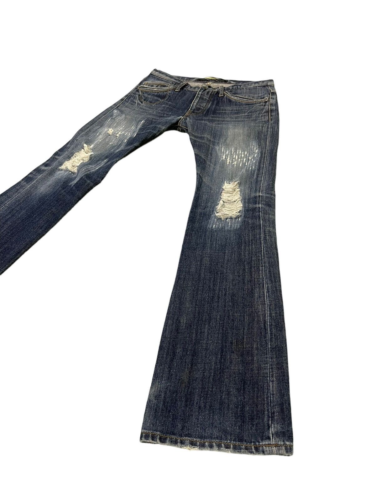 Japanese Brand Flare Jeans Bark Tannage Distress Low Rise Boot Cut 5🟦8 Size US 29 - 3 Thumbnail