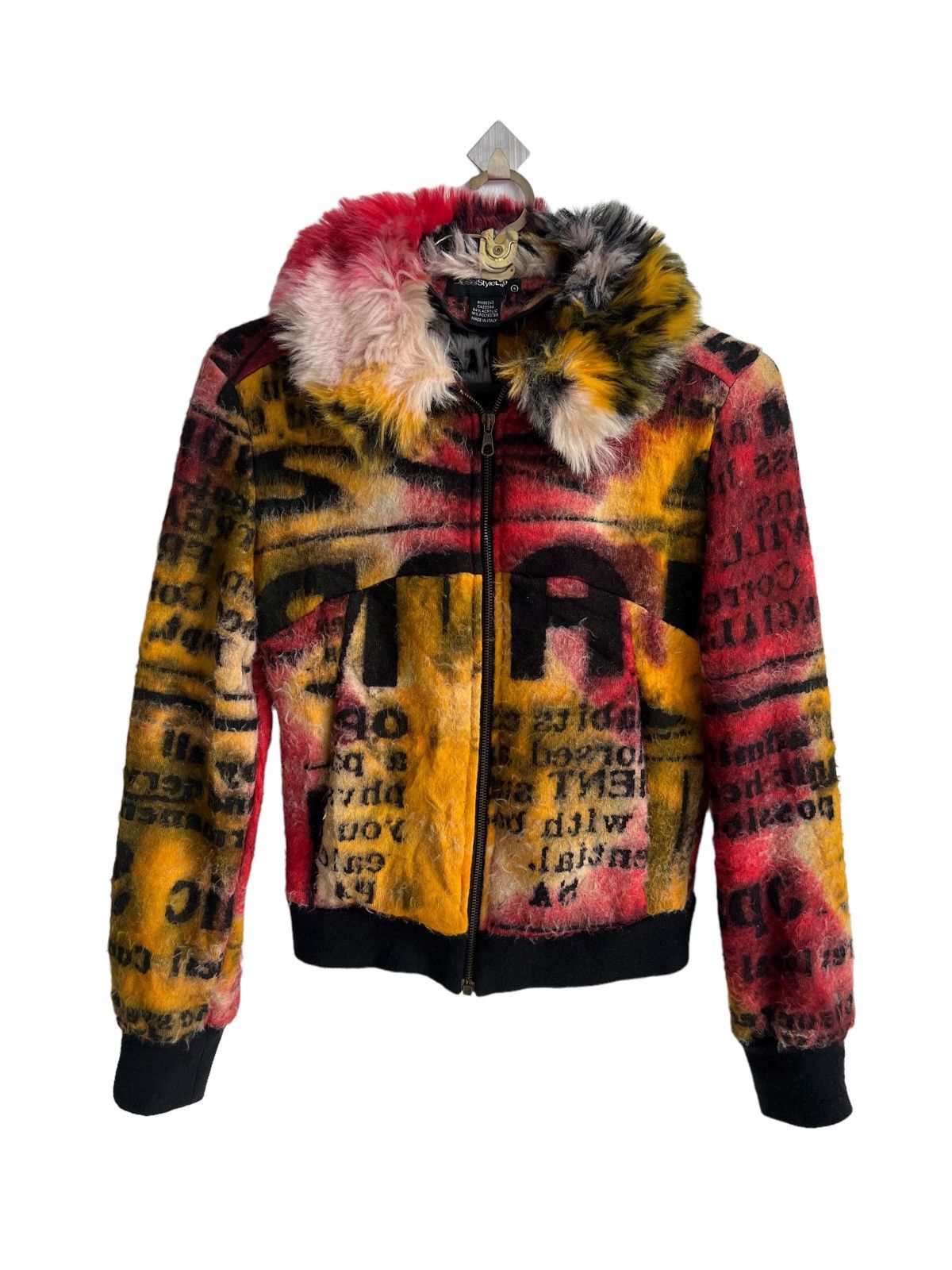 Art Comes First Y2K Diesel Style Lab 🇮🇹 Fur Neck Pop Art Jacquard Bomber Size S / US 4 / IT 40 - 4 Thumbnail