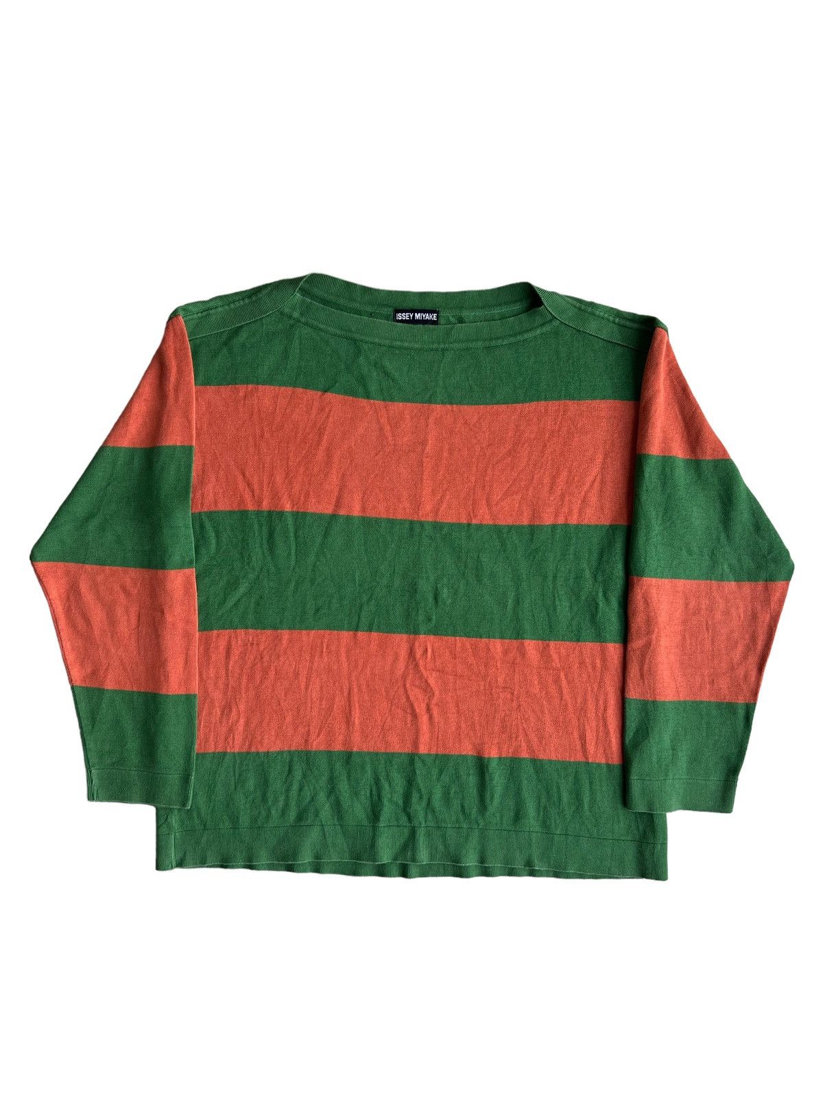 Issey Miyake FW98 Issey Miyake Men Boat Neck Colorway Border Sweater Size US L / EU 52-54 / 3 - 1 Thumbnail