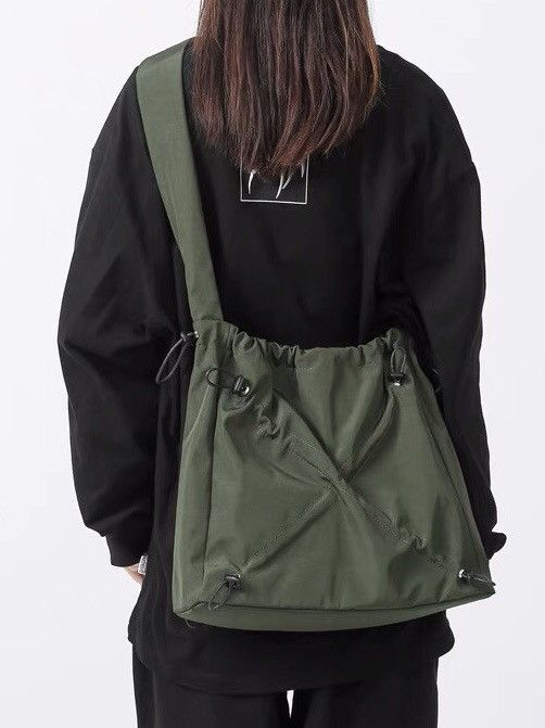 Military Utility Ruched Nylon Messenger Bag Shoulder Bag in Green, Men's
