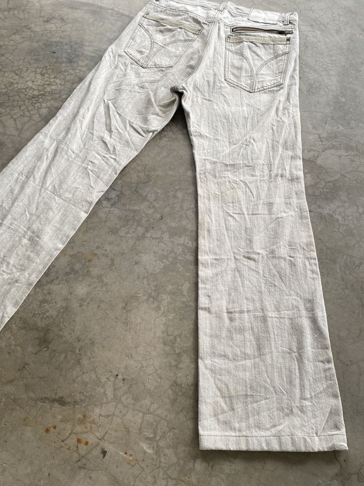 JNCO × Japanese Brand Flare Jeans Beige White Oil Wax Japan G Blue Jeans Size US 31 - 2 Thumbnail