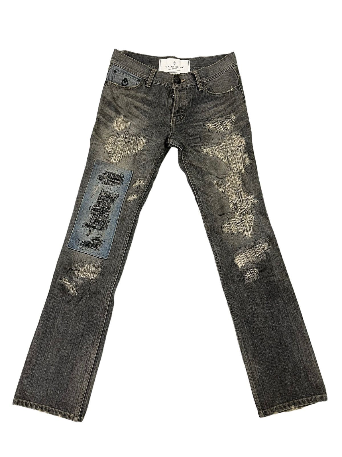 image of Hype Patchwork Boro Ossa Mondo Slim Jeans Low Rise 57 in Grey, Men's (Size 31)