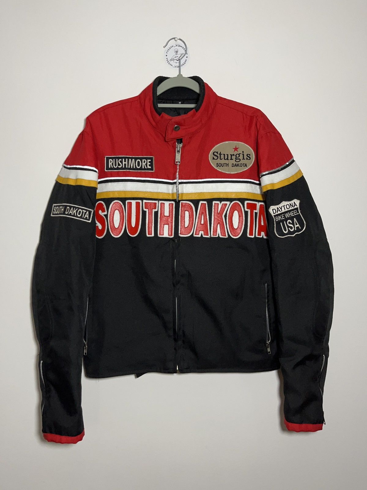 Image of Vintage South Dakota Racing Moto Jacket Daytona 2000S in Black, Men's (Size Small)