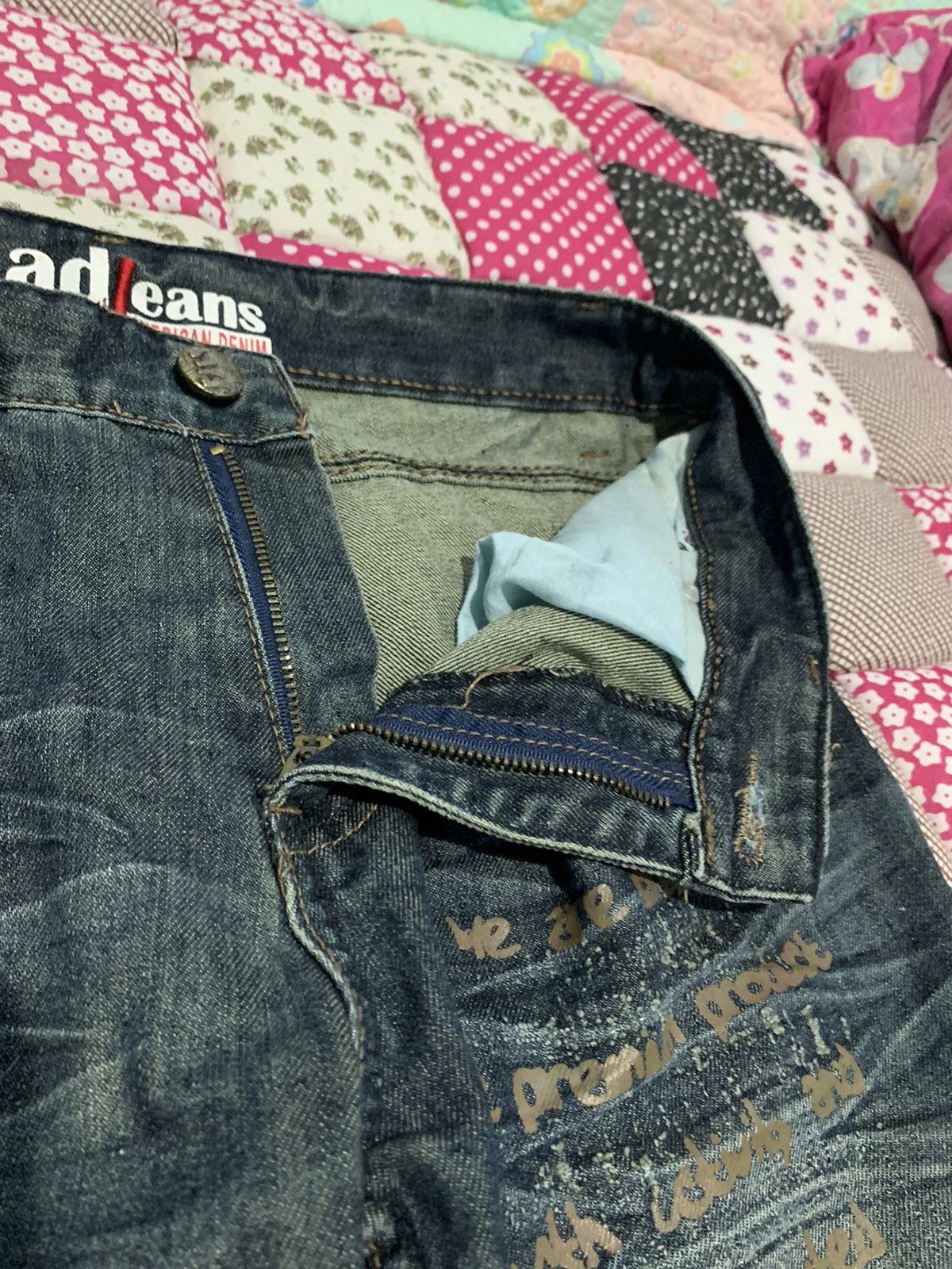Japanese Brand Flare Japanese Brand adJeans Washed Poem Printed Denim Size US 31 - 4 Thumbnail