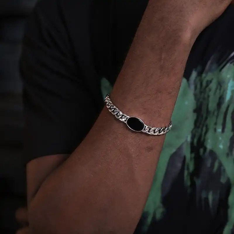 Jewelry Sophisticated Black Zircon Inlaid Cuban Chain Bracelet Size ONE SIZE - 1 Thumbnail
