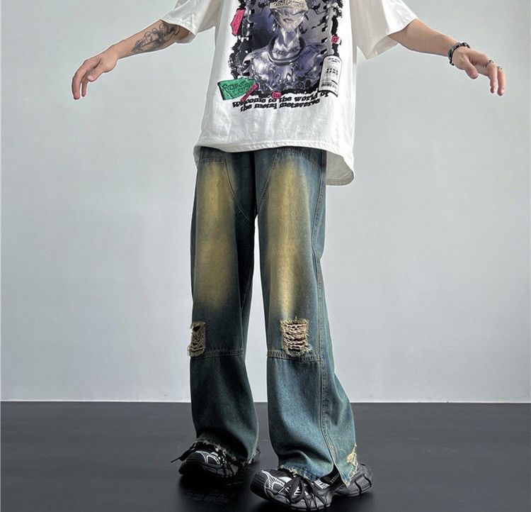 Ripped Hole Vintage Blue Jeans