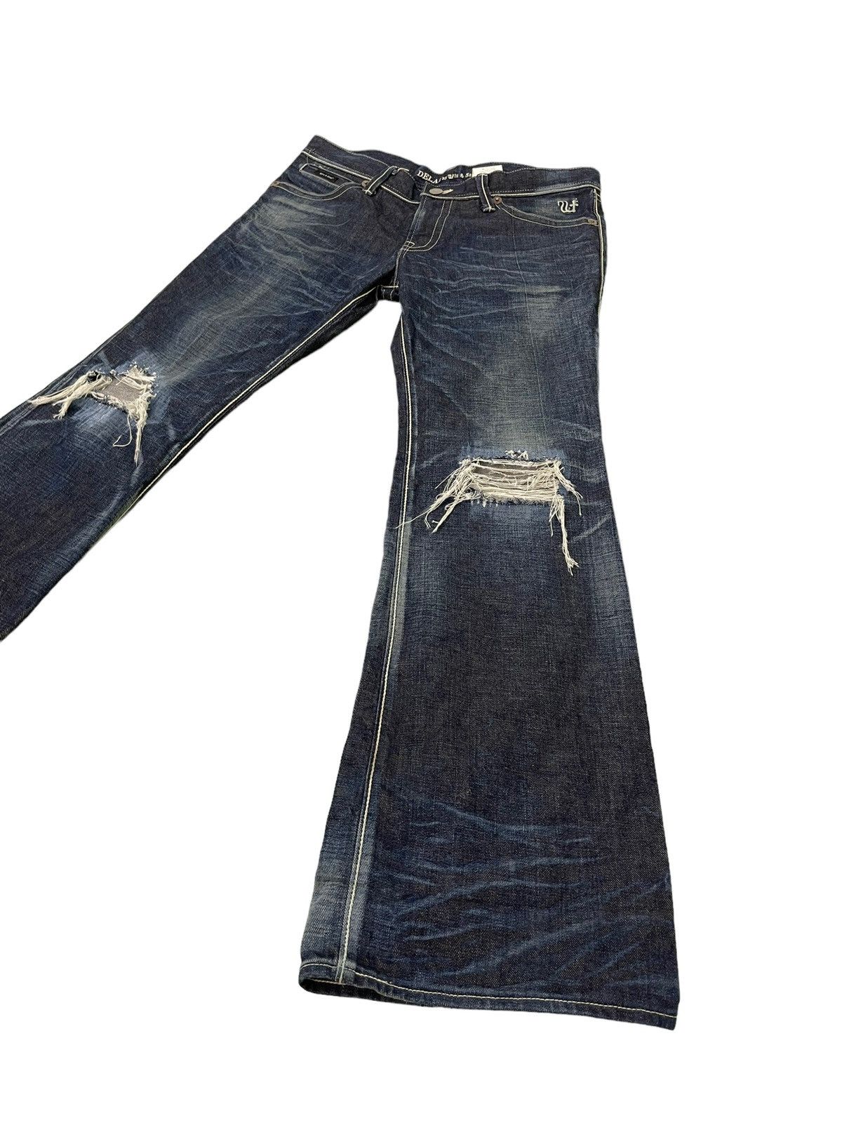 Japanese Brand Flare Jeans Ufin & Sons Distres Thick Denim Bell Bottom 5🟦9 Size US 35 - 3 Thumbnail