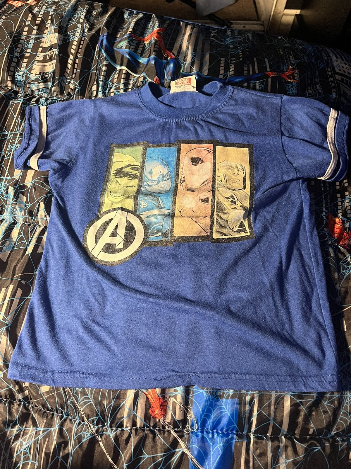 Babyhug Marvel Cotton Half Sleeves T-Shirt With Front and Back Avengers Graphics - Blue