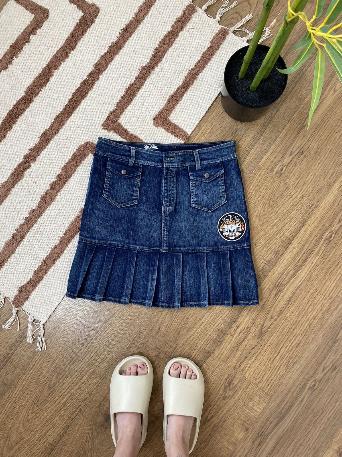 Von Dutch VINTAGE RARE VON DUTCH PLEATED PRINTED MISI SKIRT Size 32" / US 10 / IT 46 - 2 Thumbnail