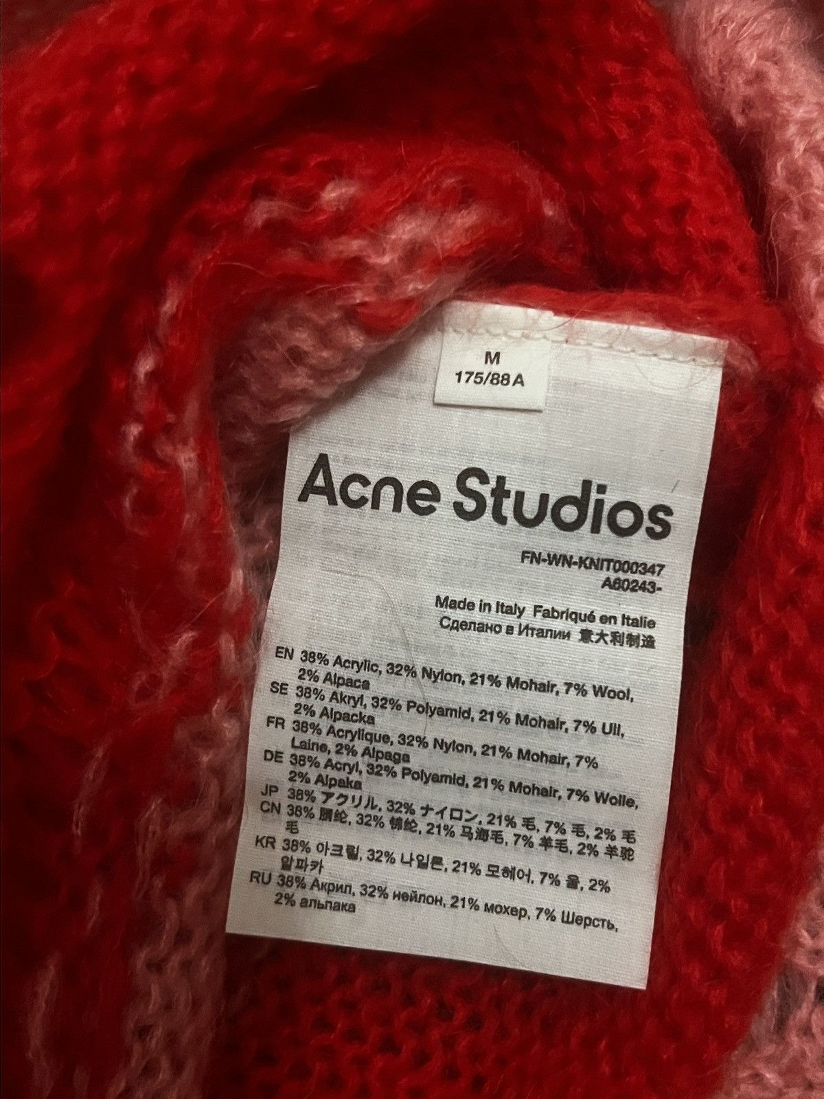 Acne Studios ACNE STUDIOS WOMEN’S DISTRESSED STRIPED SWEATER, PINK/RED Size US M / EU 48-50 / 2 - 3 Thumbnail