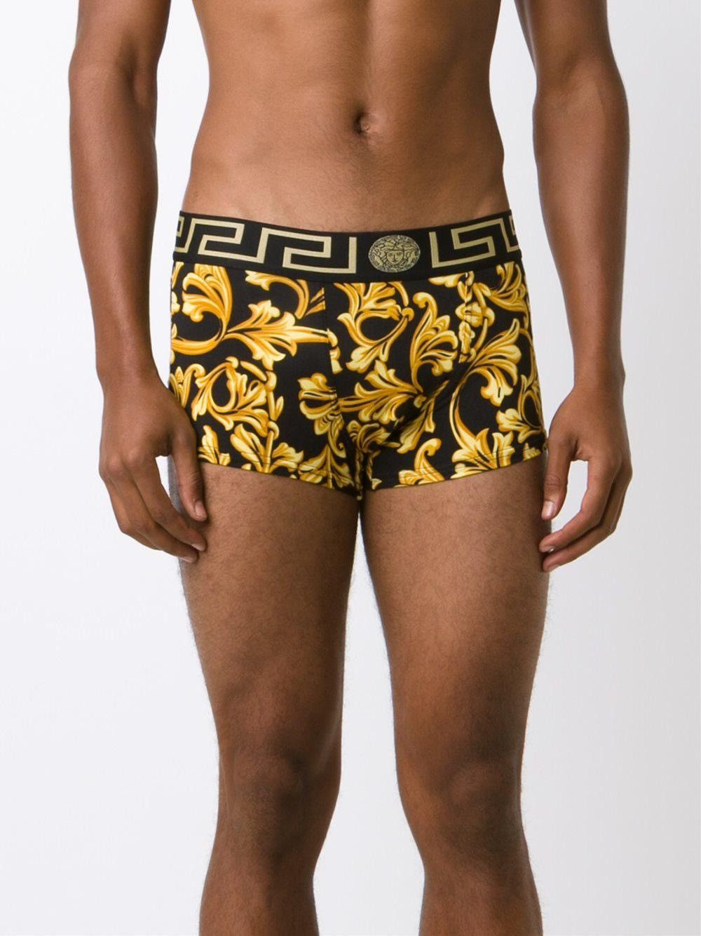 image of Versace Barocco Print Cotton-Blend Boxer Briefs in Black, Men's (Size 30)