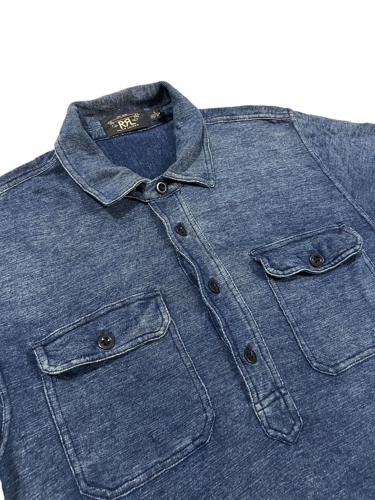 RRL Ralph Lauren RARE🔥RRL Indigo Dyed Two Pockets Twill Cotton Polo Shirt Size US S / EU 44-46 / 1 - 3 Thumbnail
