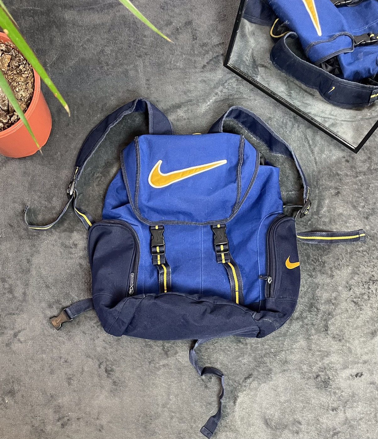 Pre-owned Nike X Vintage 90's Nike Vintage Back Pack Bag Big Swoosh In Navy