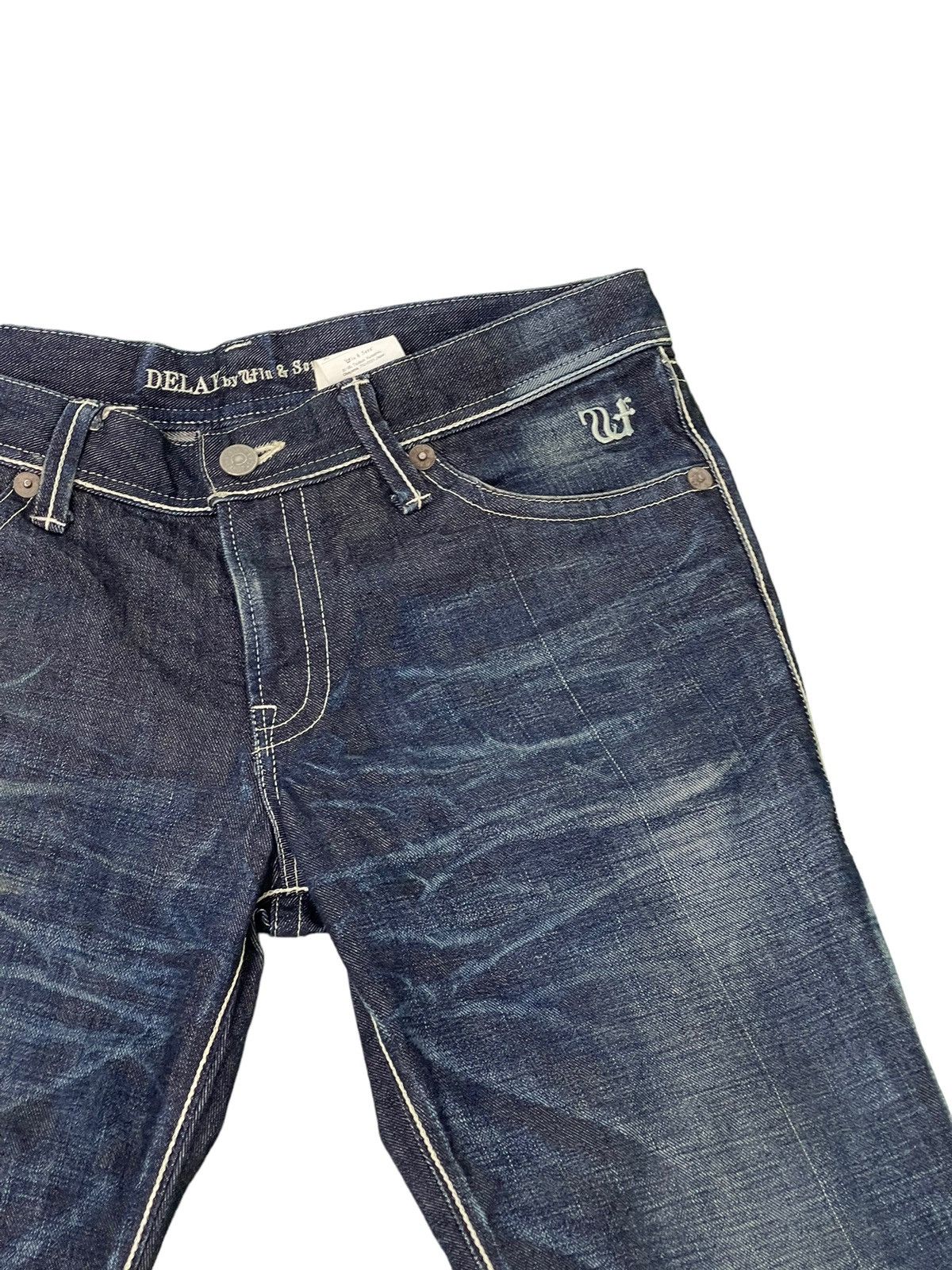 Japanese Brand Flare Jeans Ufin & Sons Distres Thick Denim Bell Bottom 5🟦9 Size US 35 - 9 Thumbnail