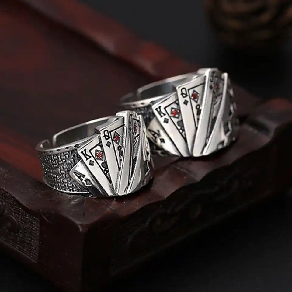 Jewelry × Vintage Poker Cards Adjustable Ring Retro Size ONE SIZE - 7 Thumbnail