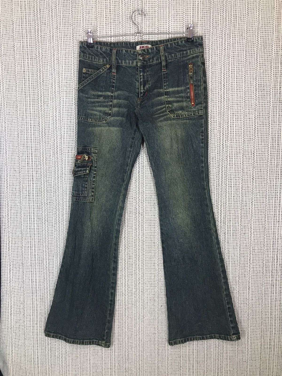 14th Addiction × Japanese Brand × Seditionaries 🔥FLARED🔥JKG DENIM BOOTCUT FLARED GREEN WAXED Size US 30 / EU 46 - 2 Thumbnail