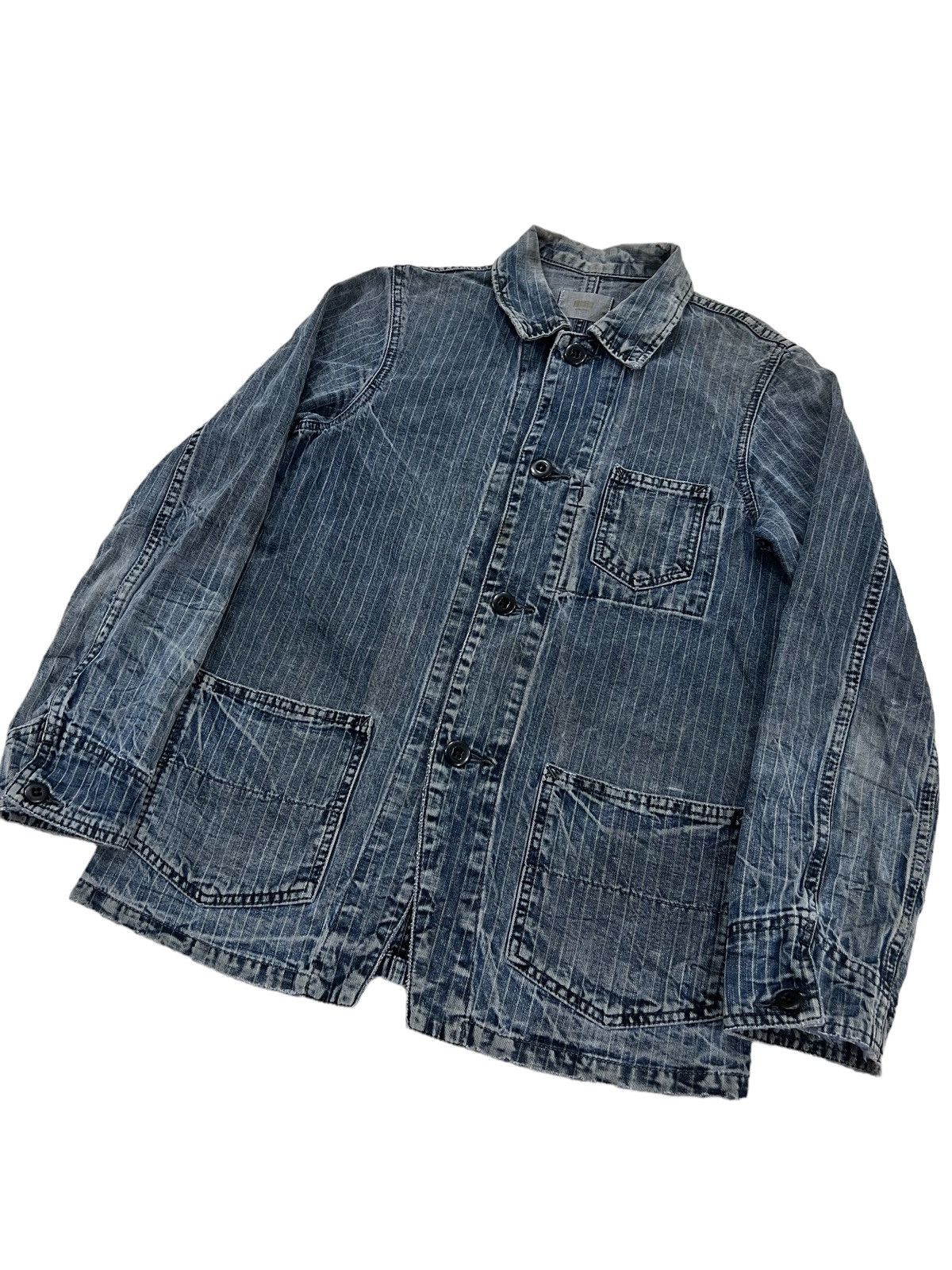 45rpm 90s Domingo 🇯🇵 Indigo Dye Stripe 4 Pockets Workwear Jacket Size US S / EU 44-46 / 1 - 3 Thumbnail