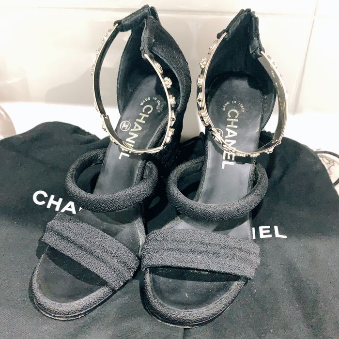Chanel Chanel Black Wedged Sandals Size 6.5