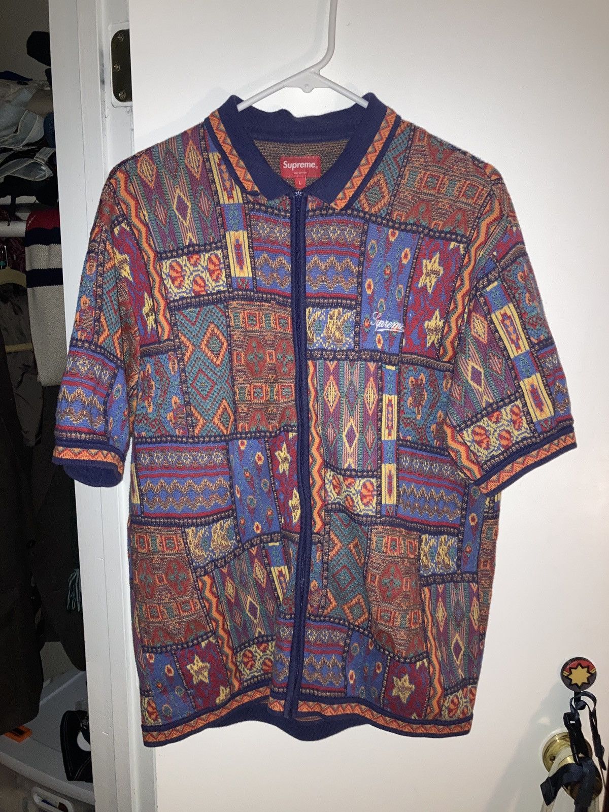 Supreme patchwork knit zip up polo sale