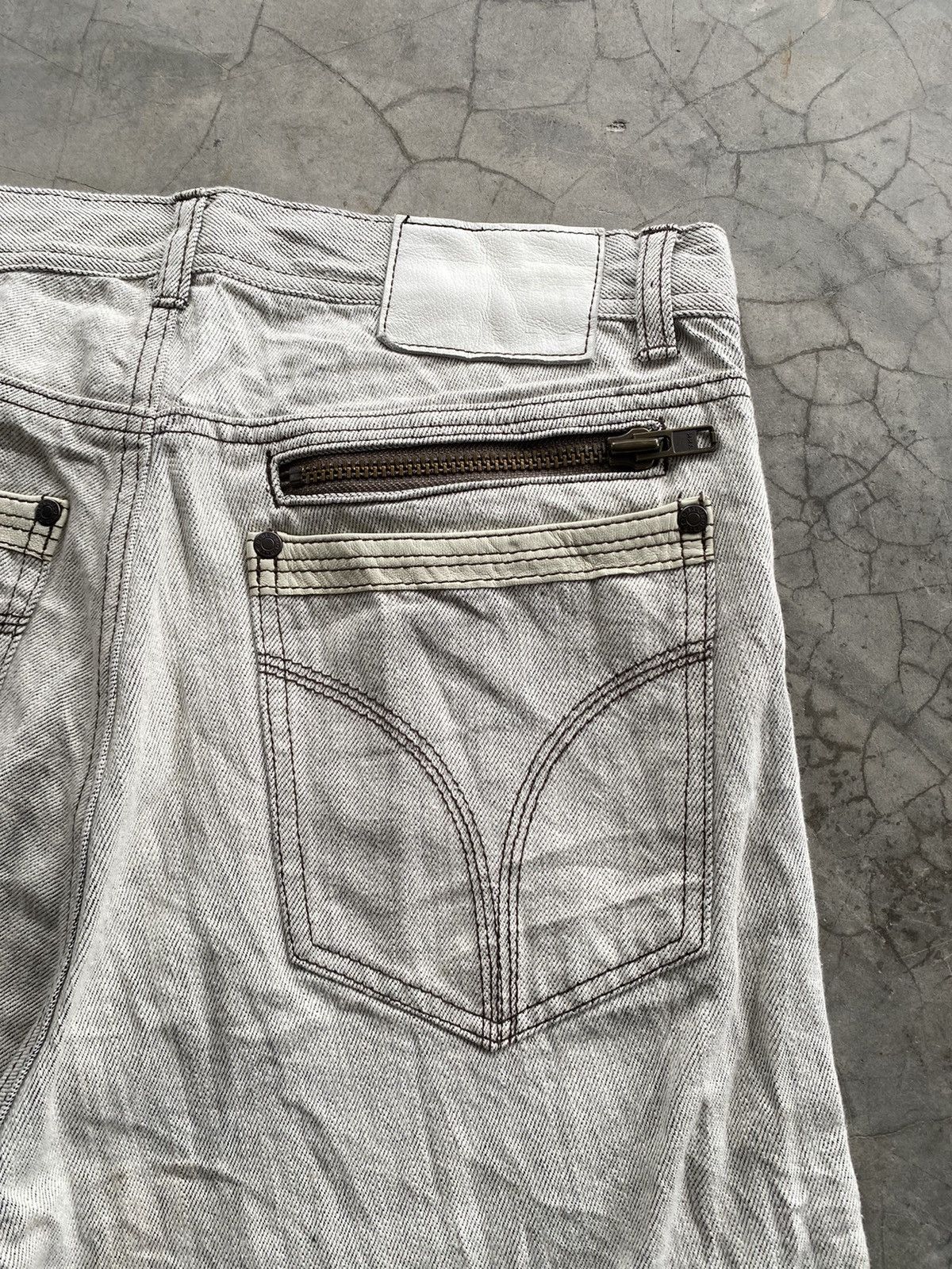 JNCO × Japanese Brand Flare Jeans Beige White Oil Wax Japan G Blue Jeans Size US 31 - 5 Thumbnail