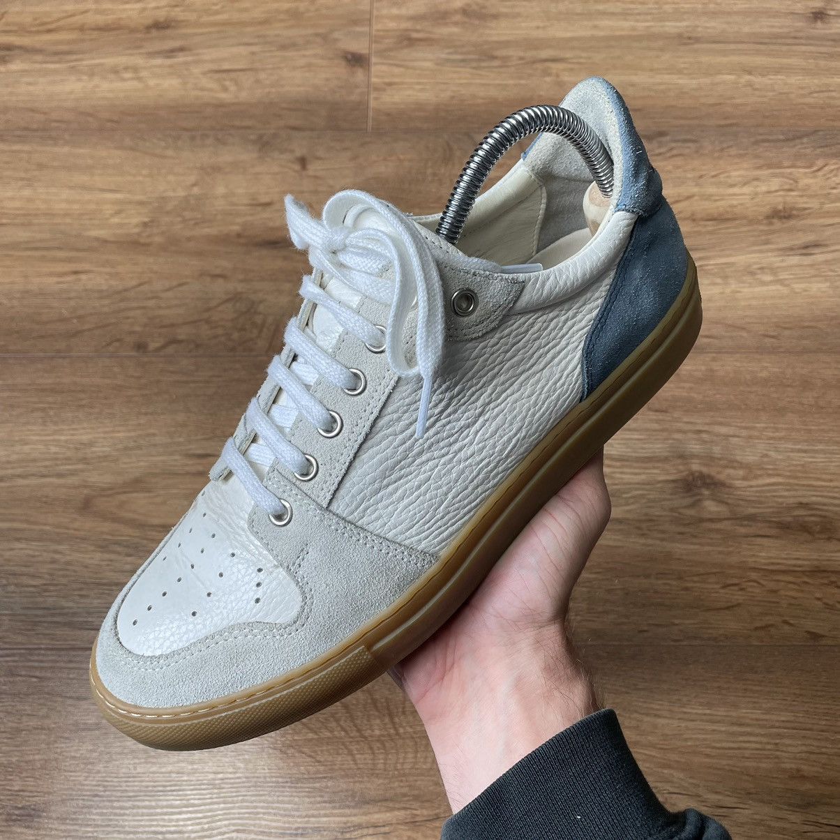 image of Ami White-Blue Leather Low Top Sneakers Portugal Designer, Men's (Size 9)
