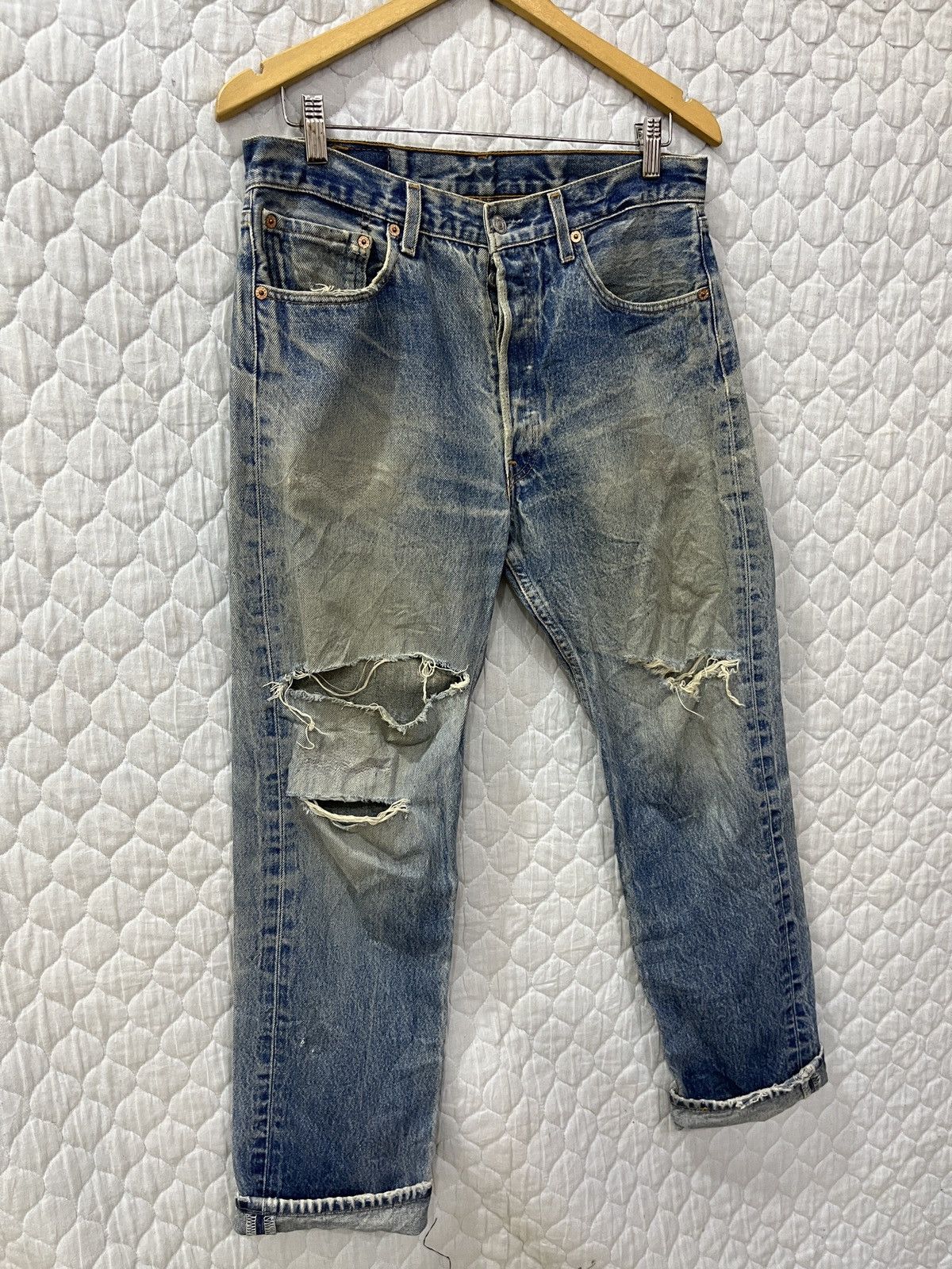 Levi's (Uuuu). RARE VTG LEVIS DISTRESSED DENIM Size US 33 - 3 Thumbnail