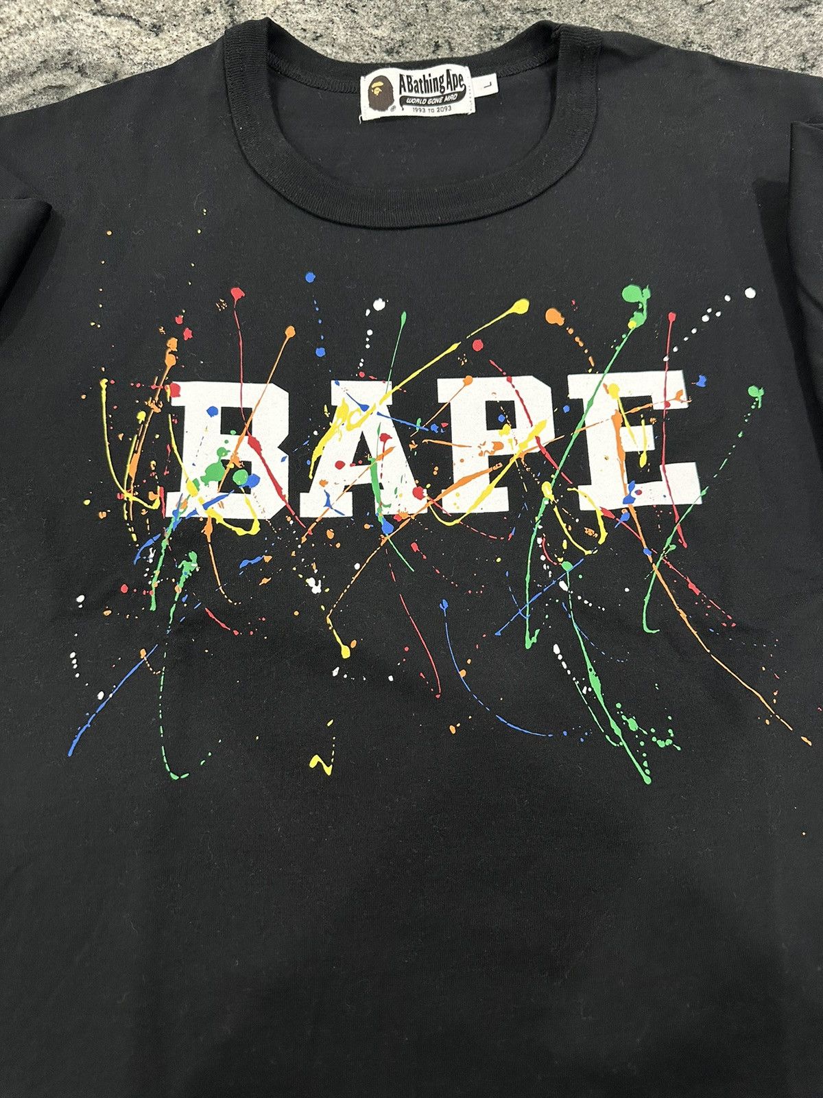 image of Bape Paint Splatter Tee in Black, Men's (Size Large)