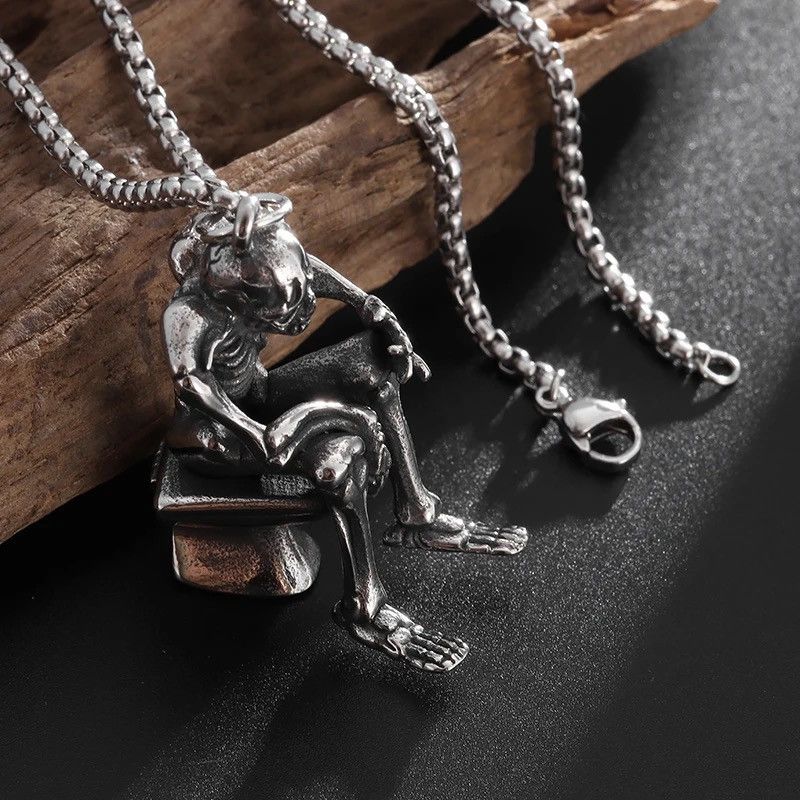 Jewelry Creative Vintage Gothic Skull Toilet Pendant Necklace Size ONE SIZE - 2 Thumbnail