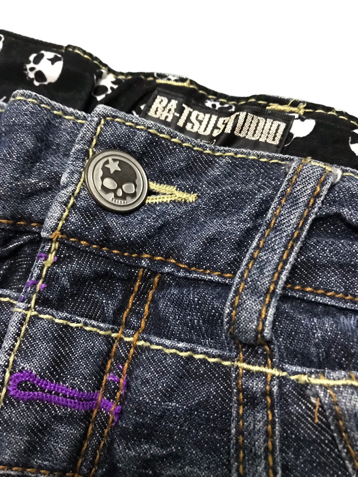 🔥BEST OFFER🔥 Batsu Studio Double Waist Skull Denim Jeans
