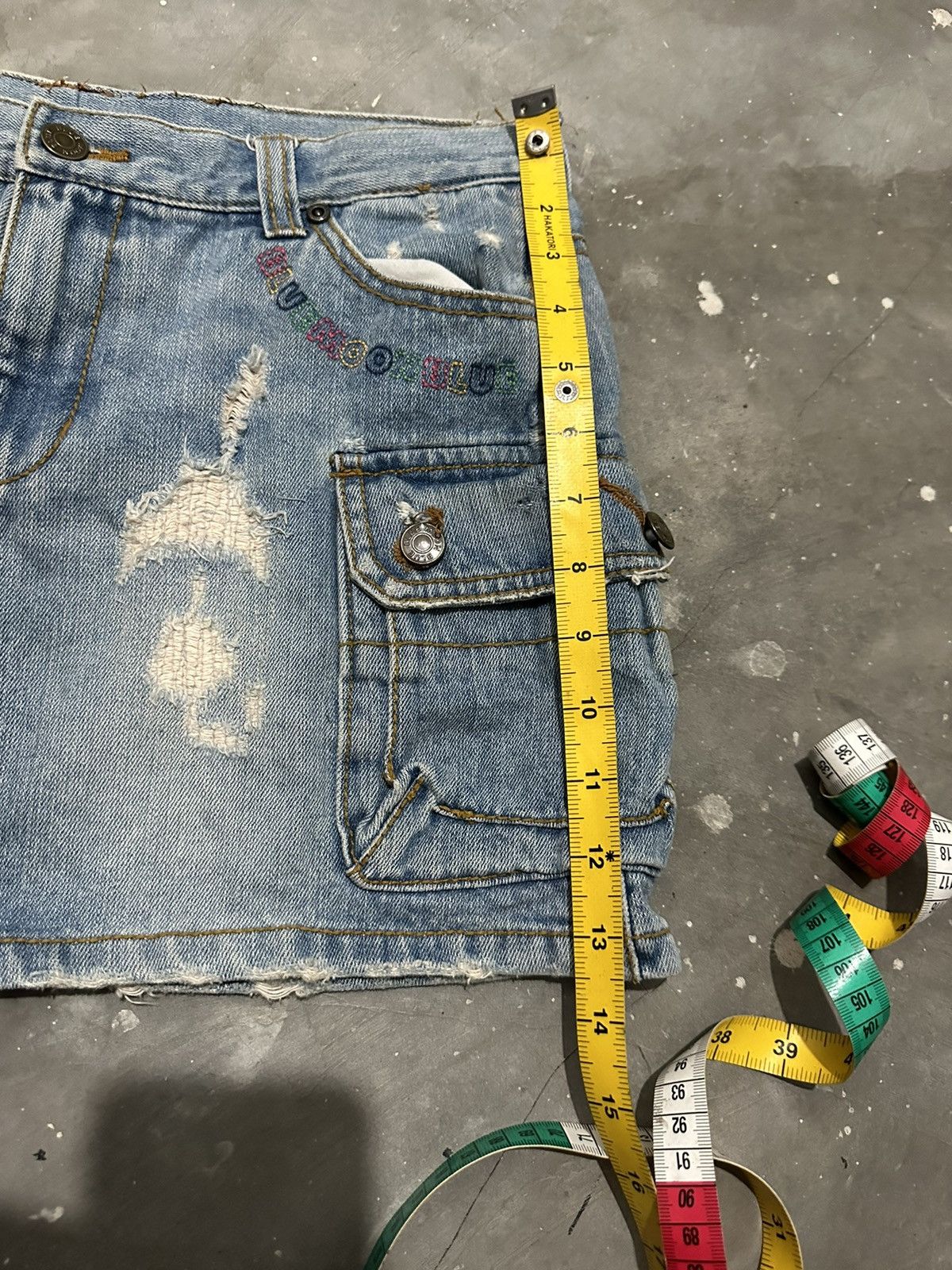 Japanese Brand × Vintage Y2k Blue Moon Blue Japan Distressed Cargo Mini Skirt Size 30" / US 8 / IT 44 - 5 Thumbnail