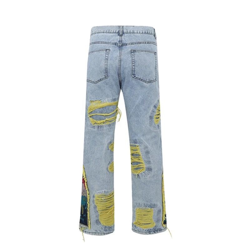 Jean Embroidered Patch Denim Ripped Jeans Size US 35 - 9 Thumbnail