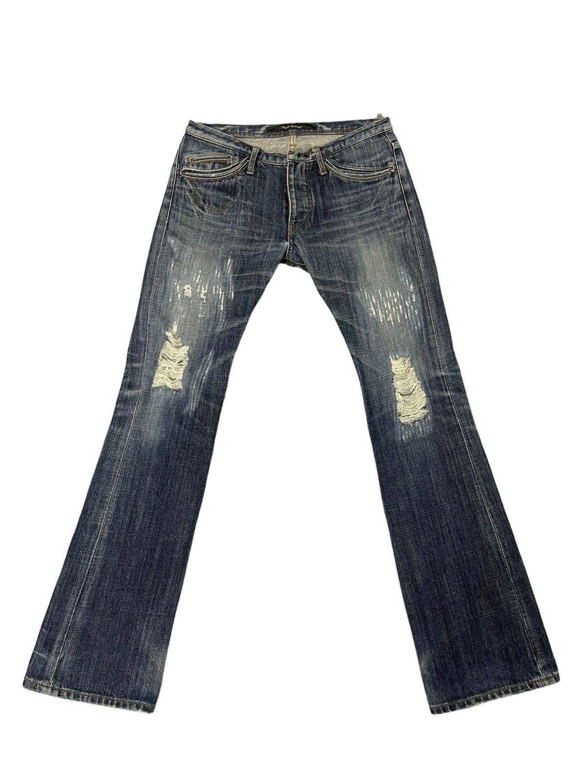 Japanese Brand Flare Jeans Bark Tannage Distress Low Rise Boot Cut 5🟦8 Size US 29 - 2 Thumbnail