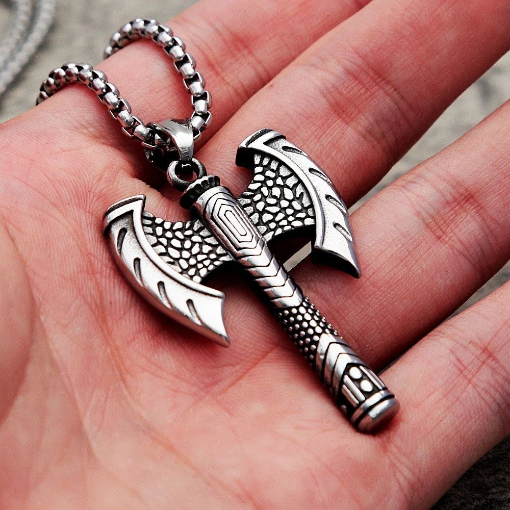 Cuban Link Chain Viking Double Axe Pendant Necklace | Grailed