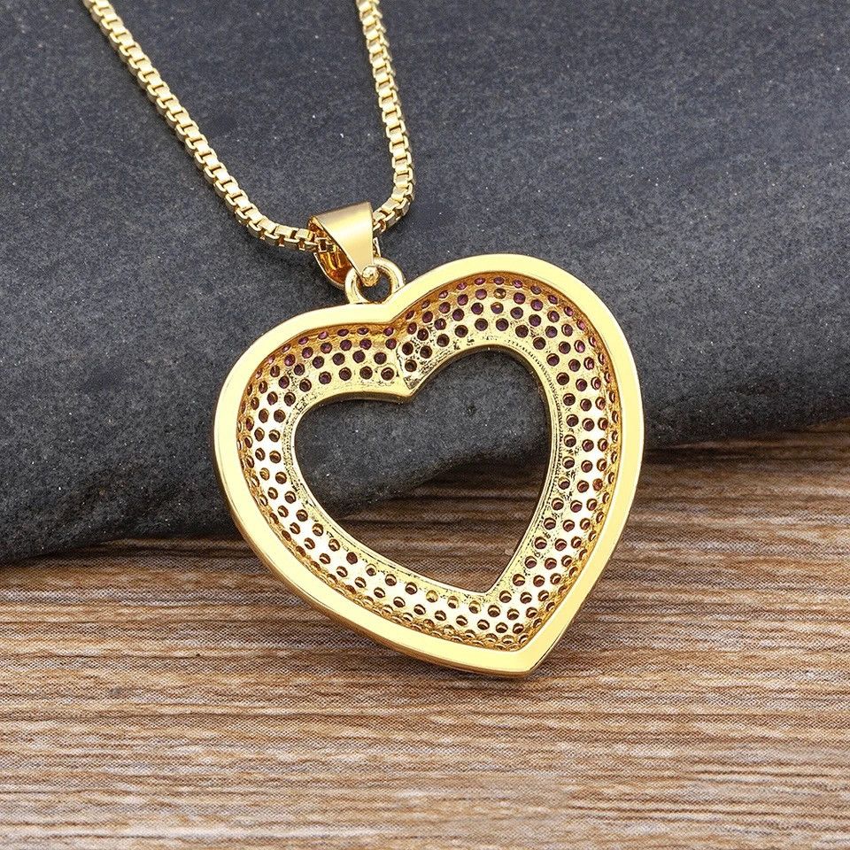 Jewelry Heart-Shaped Hollow Crystal Zircon Pendant Chain Necklace Size ONE SIZE - 2 Thumbnail